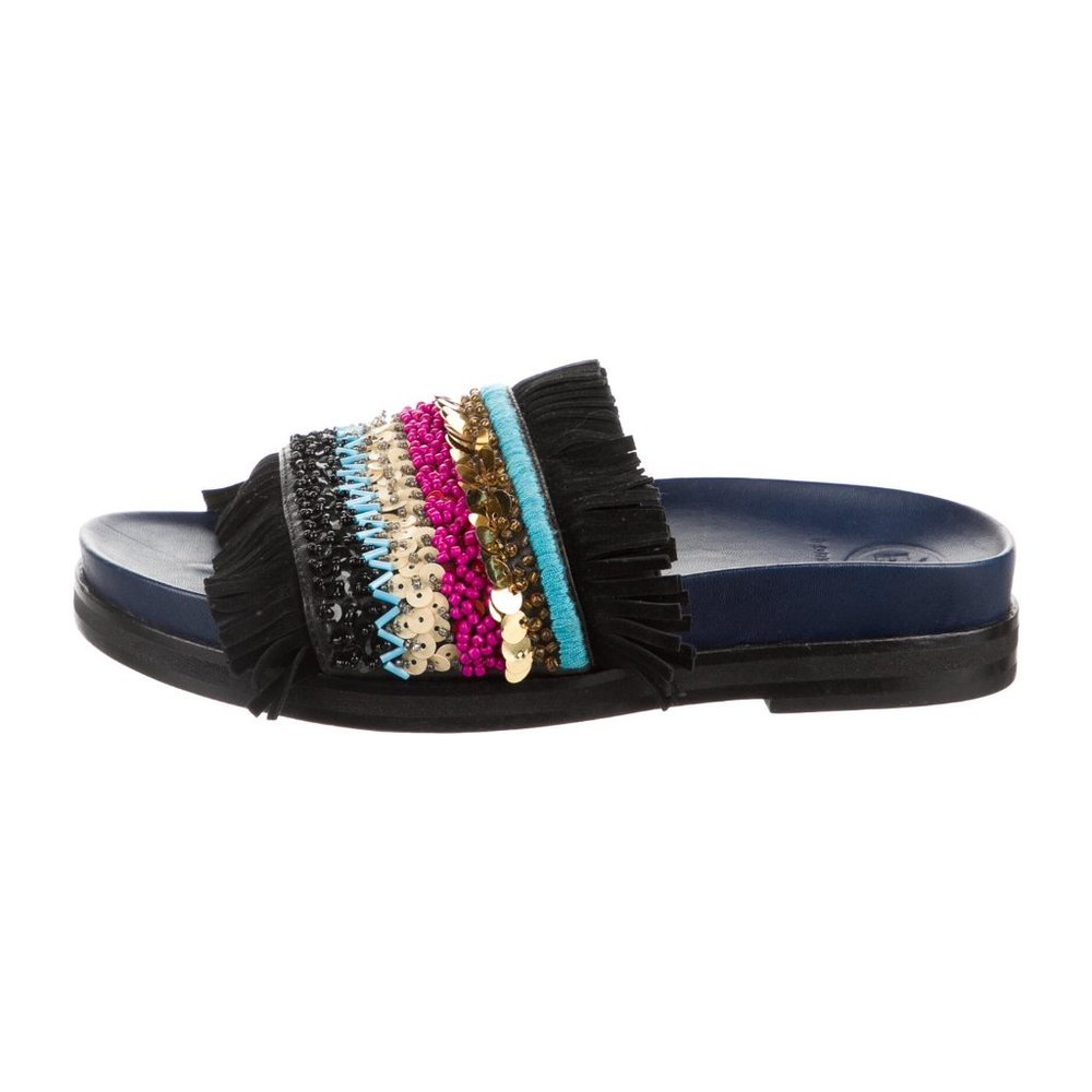 TORY BURCH Embellished Leather Slides Size 5 - Picture 3 of 6